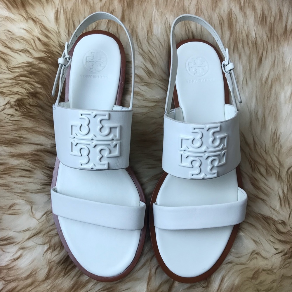 Tory Burch Melinda Powder Coated Sandal White Logo - Picture 2 of 8